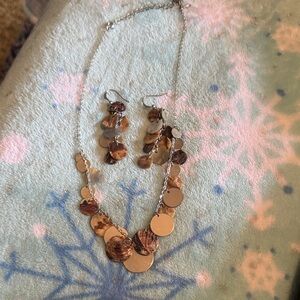 Avon Silver and Brown Disc Necklace Set